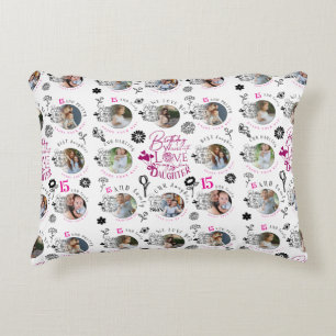 Custom Photo Pattern Daughter Birthday Accent Pillow