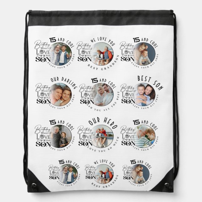 Custom Photo Pattern Daughter Birthday Drawstring Bag (Front)