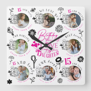 Custom Photo Pattern Daughter Birthday Square Wall Clock