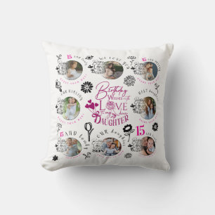 Custom Photo Pattern Daughter Birthday Throw Pillow