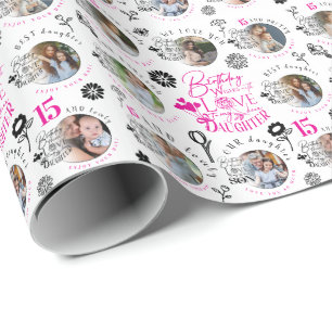 Custom Photo Pattern Daughter Birthday Wrapping Paper