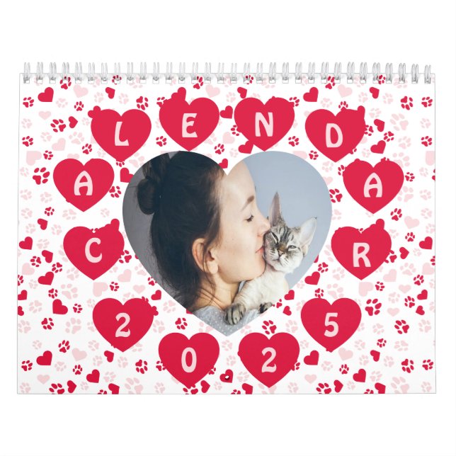 Custom Photo Paw Print Pattern Calendar 2025 (Cover)
