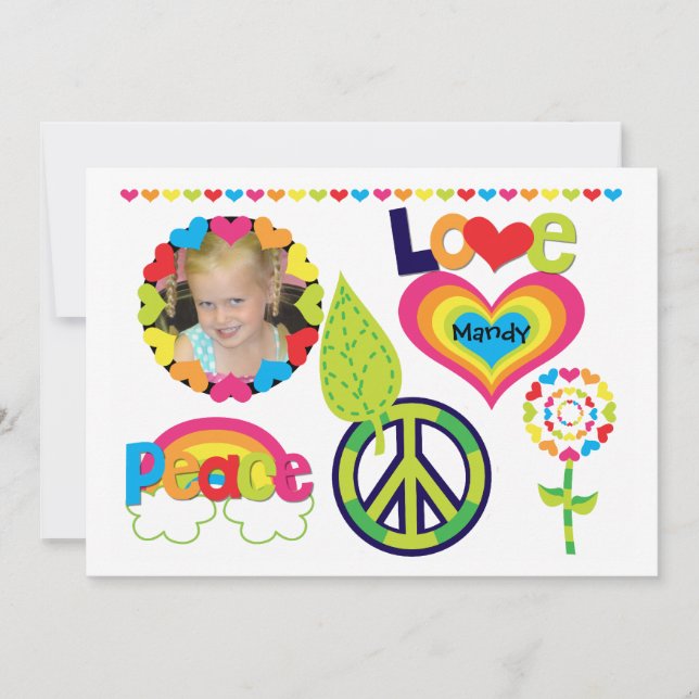 Custom Photo Peace, Love, and Birthdays Invitation (Front)