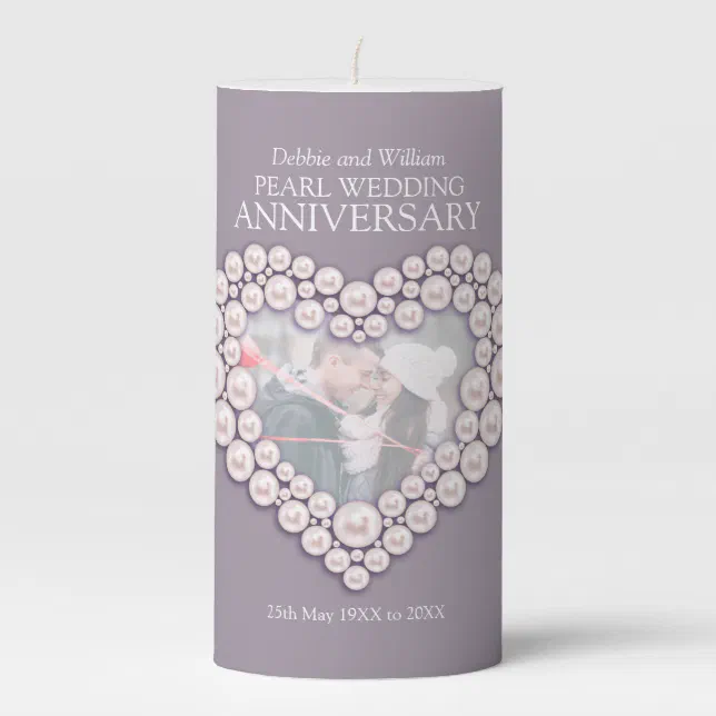 Custom photo pearl 30th wedding anniversary pillar candle | Zazzle