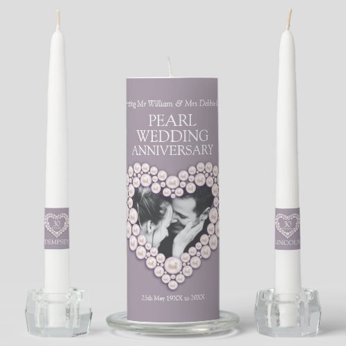 Custom photo pearl 30th wedding anniversary unity candle set