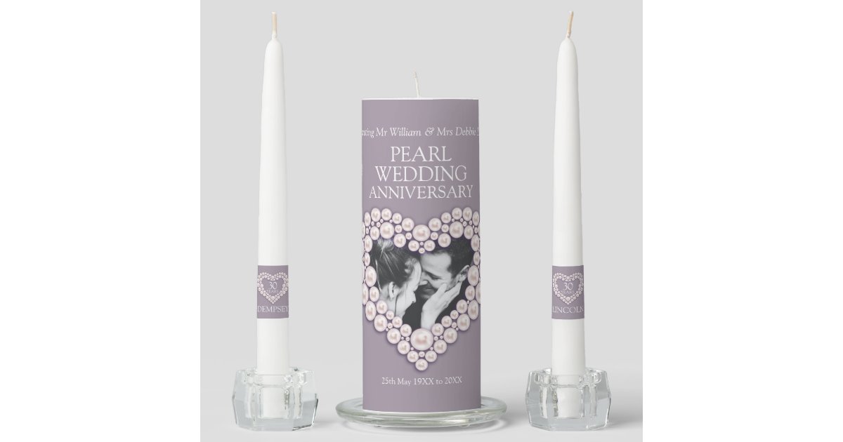Custom photo pearl 30th wedding anniversary unity candle set | Zazzle