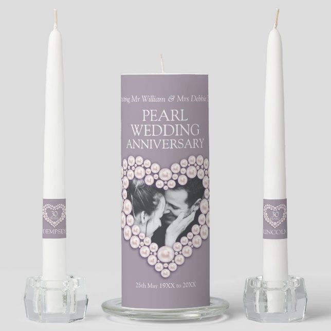 Custom photo pearl 30th wedding anniversary unity candle set (Front)