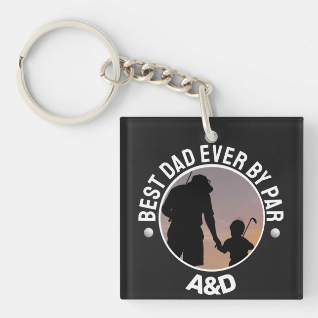 Custom Photo personalized Best Dad Ever By Bar  Keychain (Front)