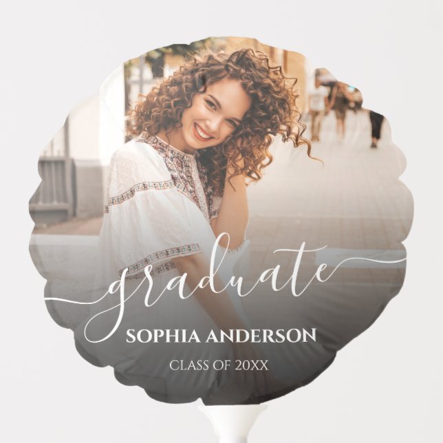 Custom Photo Personalized Black Script Graduation  Balloon (Front)