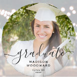 Custom Photo Personalized Black Script Graduation Balloon<br><div class="desc">Modern graduation party balloon featuring a custom photo. Easily replace the sample image with a photo of your graduate. The word "Graduate" appears in elegant black handwriting script, with the name and year of graduation below in sans serif font. A white gradient overlay helps make the black text pop. Ideal...</div>