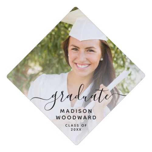 Custom Photo Personalized Black Script Graduation 
