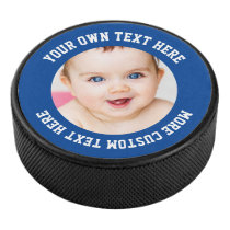 Custom Photo Personalized Blue Hockey Puck Custom Photo Personalized Blue Hockey Puck