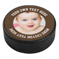 Custom Photo Personalized Brown Hockey Puck Custom Photo Personalized Brown Hockey Puck