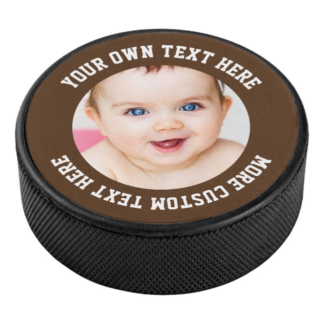 Custom Photo Personalized Brown Hockey Puck (3/4)