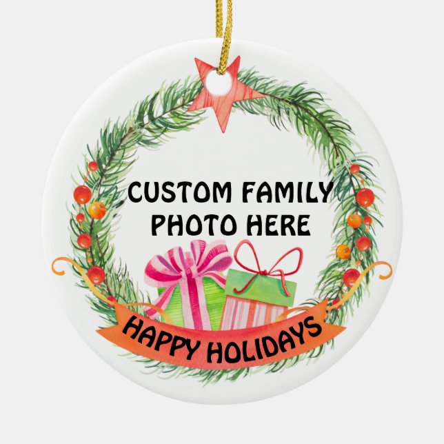 Custom Photo Personalized Christmas Tree Ceramic Ornament (Front)