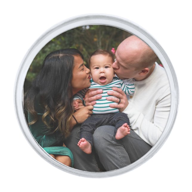 Custom Photo Personalized Family Silver Finish Lapel Pin (Front)