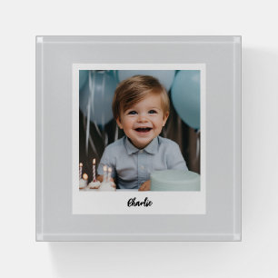 Custom photo personalized family solid gray paperweight