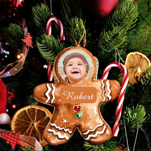 Custom photo personalized gingerbread man ornament