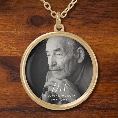 Custom Photo Personalized Memorial Death Father Go Gold Plated Necklace