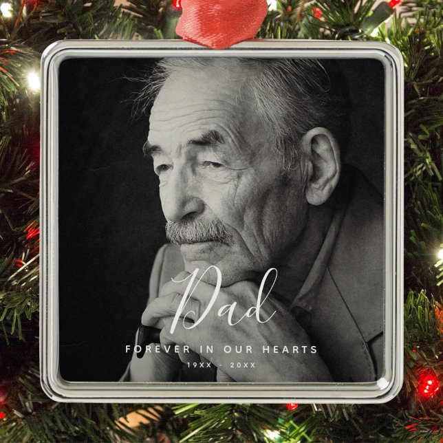 Custom Photo Personalized Memorial Death Metal Ornament ("Dad" Photo Memorial Ornament)