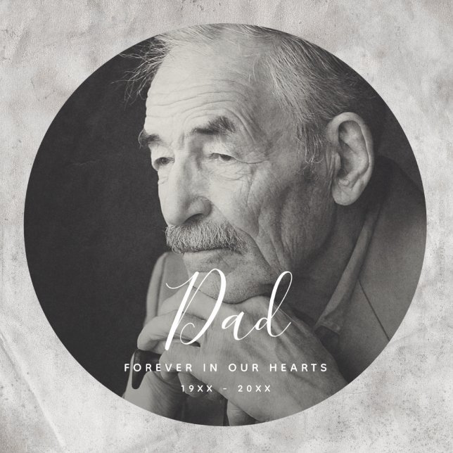 Custom Photo Personalized Memorial Death tribute Classic Round Sticker (Dad Photo Memorial Label)