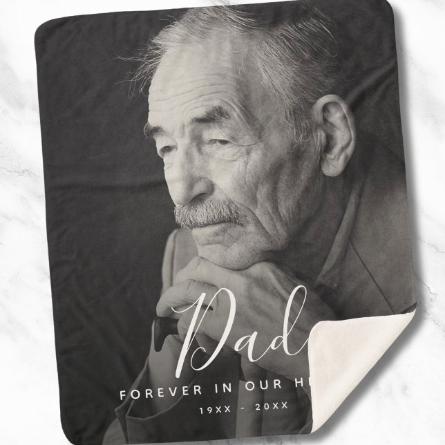 Custom Photo Personalized Memorial Father Dad Sherpa Blanket (Dad Photo Memorial Blanket)
