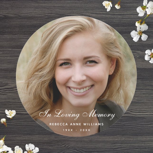 Custom Photo Personalized Memorial funeral death Classic Round Sticker (Photo Memorial Label)
