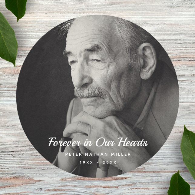 Custom Photo Personalized Memorial funeral death Classic Round Sticker (Creator Uploaded)