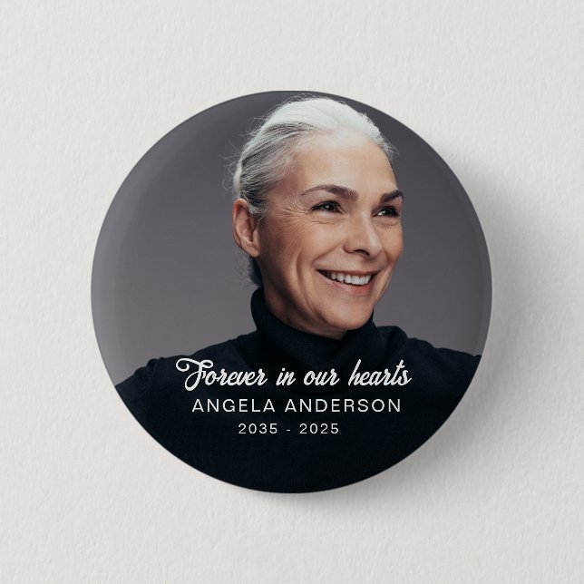 Custom Photo Personalized Memorial Tribute Funeral Button (Front)
