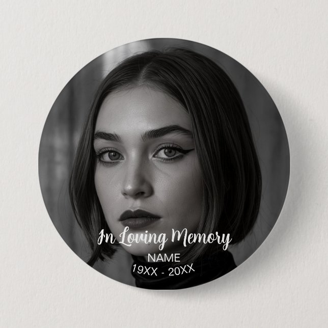 Custom Photo Personalized Memorial Tribute Funeral Button (Front)