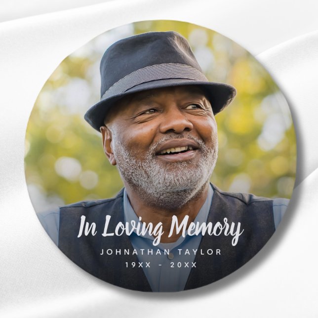 Custom Photo Personalized Memorial Tribute Funeral Button ("In Loving Memory" Photo Memorial Button)