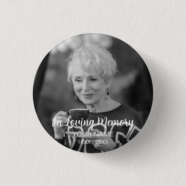 Custom Photo Personalized Memorial Tribute Funeral Button (Front)