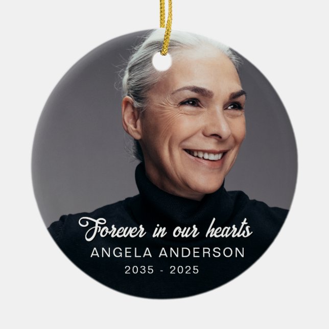 Custom Photo Personalized Memorial Tribute Funeral Ceramic Ornament (Front)