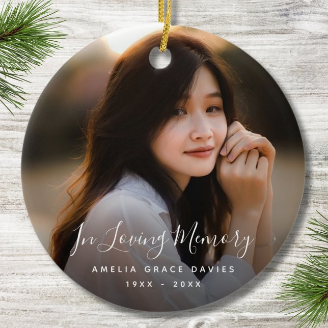 Custom Photo Personalized Memorial Tribute Funeral Ceramic Ornament (Photo Memorial Ornament)