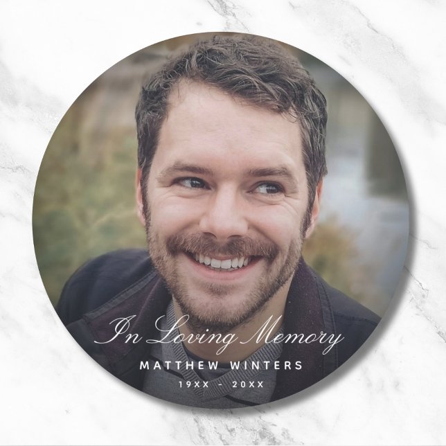 Custom Photo Personalized Memorial Tribute Funeral Classic Round Sticker (Photo Memorial Stickers)
