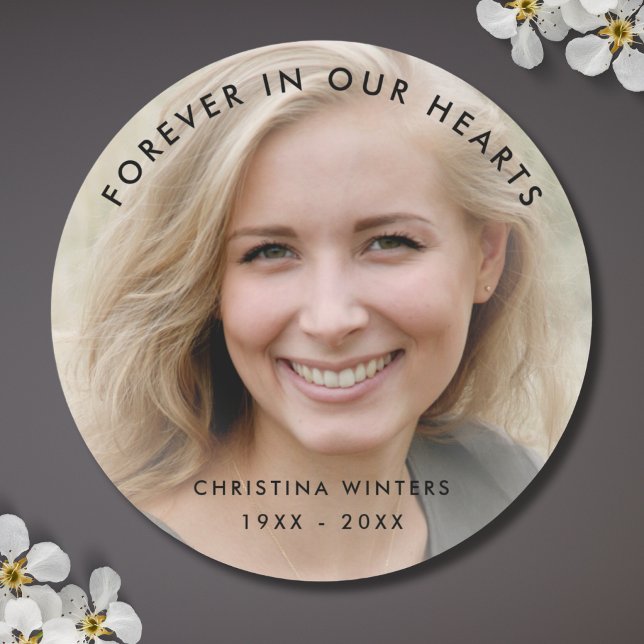 Custom Photo Personalized Memorial Tribute Funeral Classic Round Sticker (Photo Memorial Sticker)