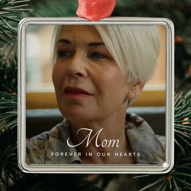 Custom Photo Personalized Memorial Tribute Funeral Metal Ornament (Mom Photo Memorial Ornament)