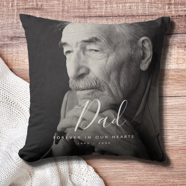 Custom Photo Personalized Memorial Tribute Funeral Throw Pillow (Dad Photo Memorial Suite)