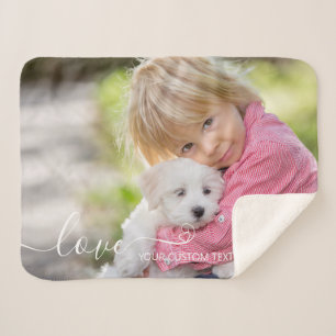 Custom Photo Personalized Modern Script Love Sherpa Blanket