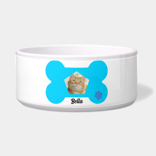 Custom Photo, Personalized Name, Bone Print Pet Bowl