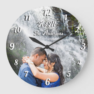 Custom photo personalized name white letters large large clock