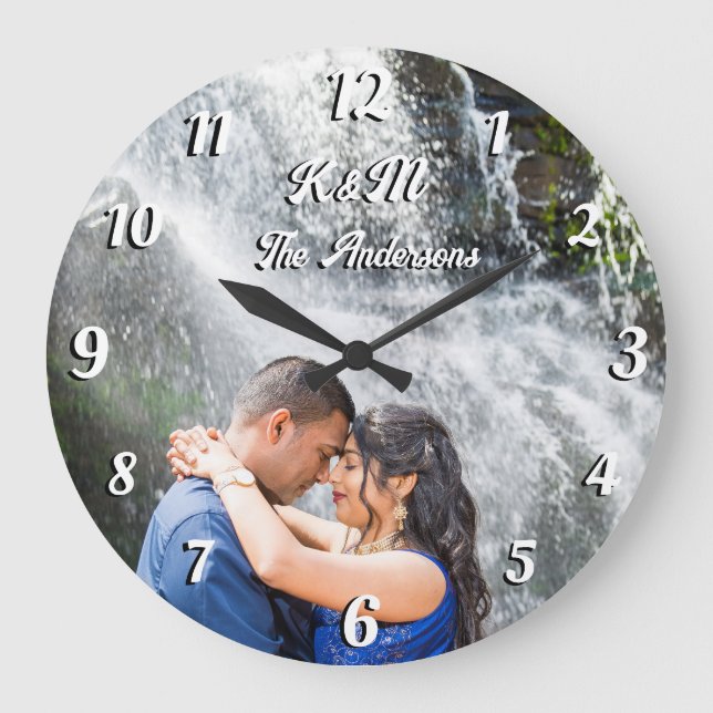 Custom photo personalized name white letters large large clock (Front)