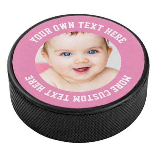 Custom Photo Personalized Pink Hockey Puck