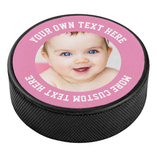 Custom Photo Personalized Pink Hockey Puck (3/4)