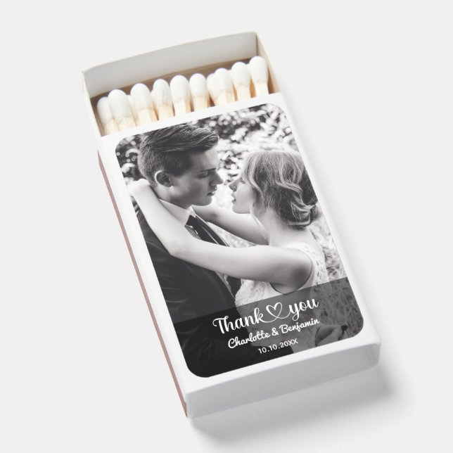 Custom Photo Personalized Stylish Romantic Wedding Matchboxes (Front Open)