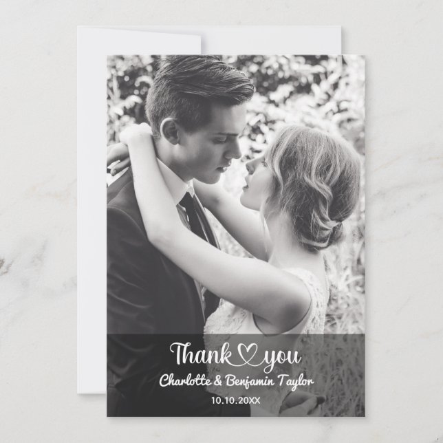 Custom Photo Personalized Stylish Romantic Wedding Thank You Card (Front)