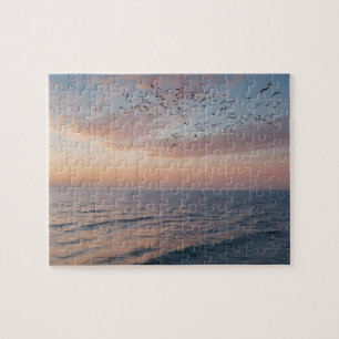 Custom Photo Personalized Sunset Beach Waves Jigsaw Puzzle