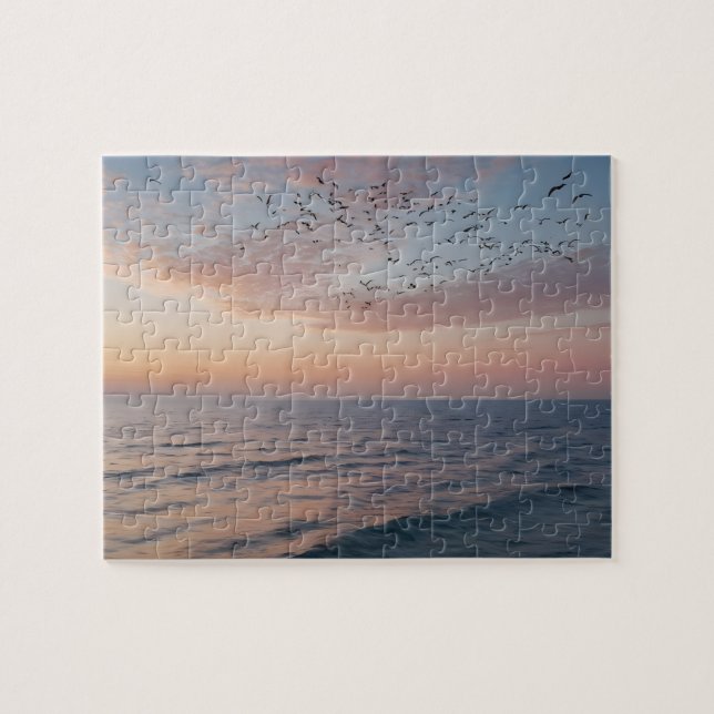 Custom Photo Personalized Sunset Beach Waves Jigsaw Puzzle (Horizontal)