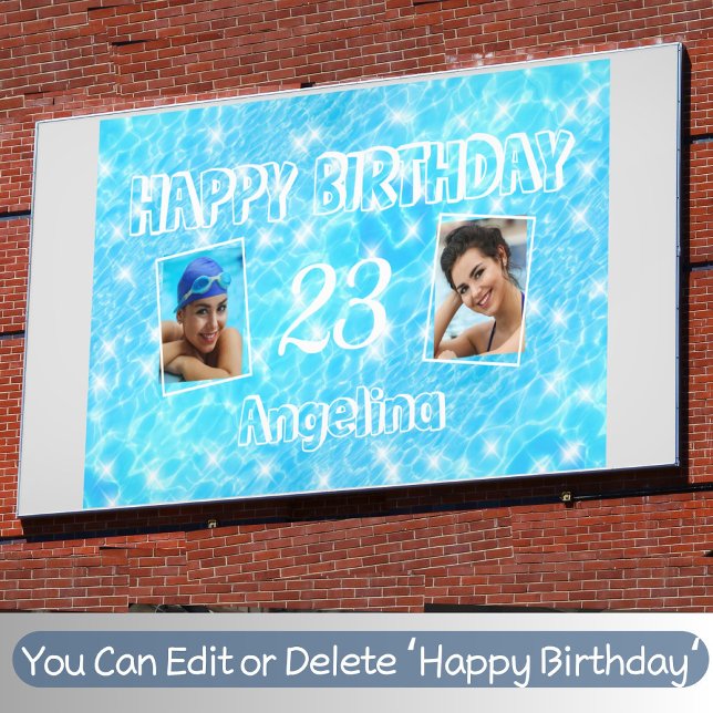 Custom Photo Personalized Text Elegant Blue Water Banner (Creator Uploaded)