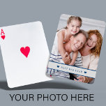 Custom photo personalized text family modern poker cards<br><div class="desc">Make your own playing cards with your photo and text framed by two hearts with a grey and navy masculine look.             It can be a pretty keepsake for your family or a nice gift for your father,  grandfather,  uncle on his birthday,  Christmas or Father's Day.</div>